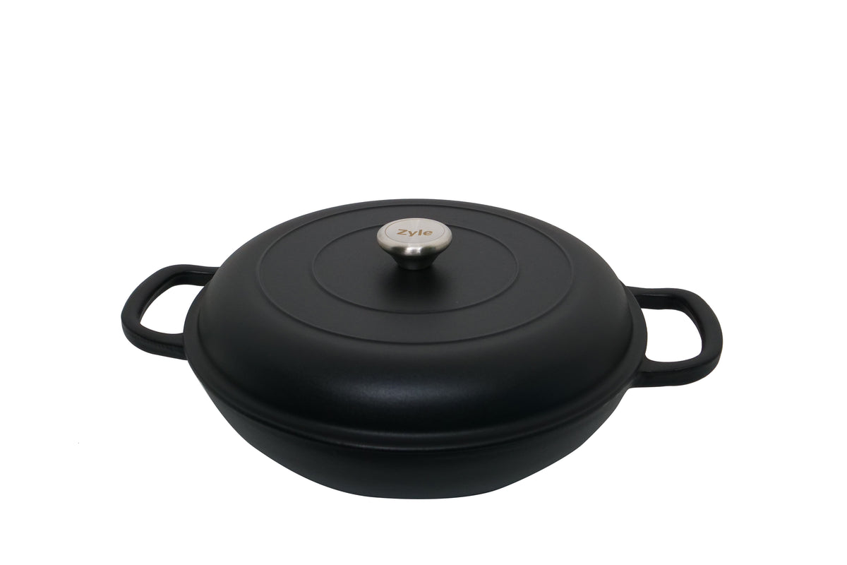 Zyle ZY030CBKI Round Enamelled Cast Iron Pot, Ø30 cm, 3.5 L, Black