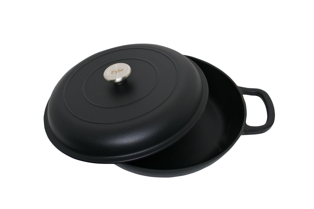 Zyle ZY030CBKI Round Enamelled Cast Iron Pot, Ø30 cm, 3.5 L, Black