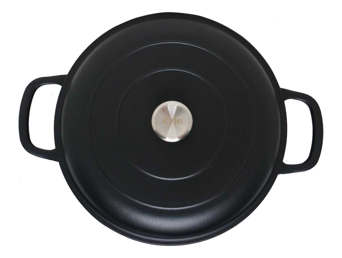 Zyle ZY030CBKI Round Enamelled Cast Iron Pot, Ø30 cm, 3.5 L, Black
