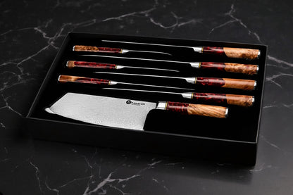KAMAZAKI KZI200SET Damascus Steel Knife Set, 8-Piece