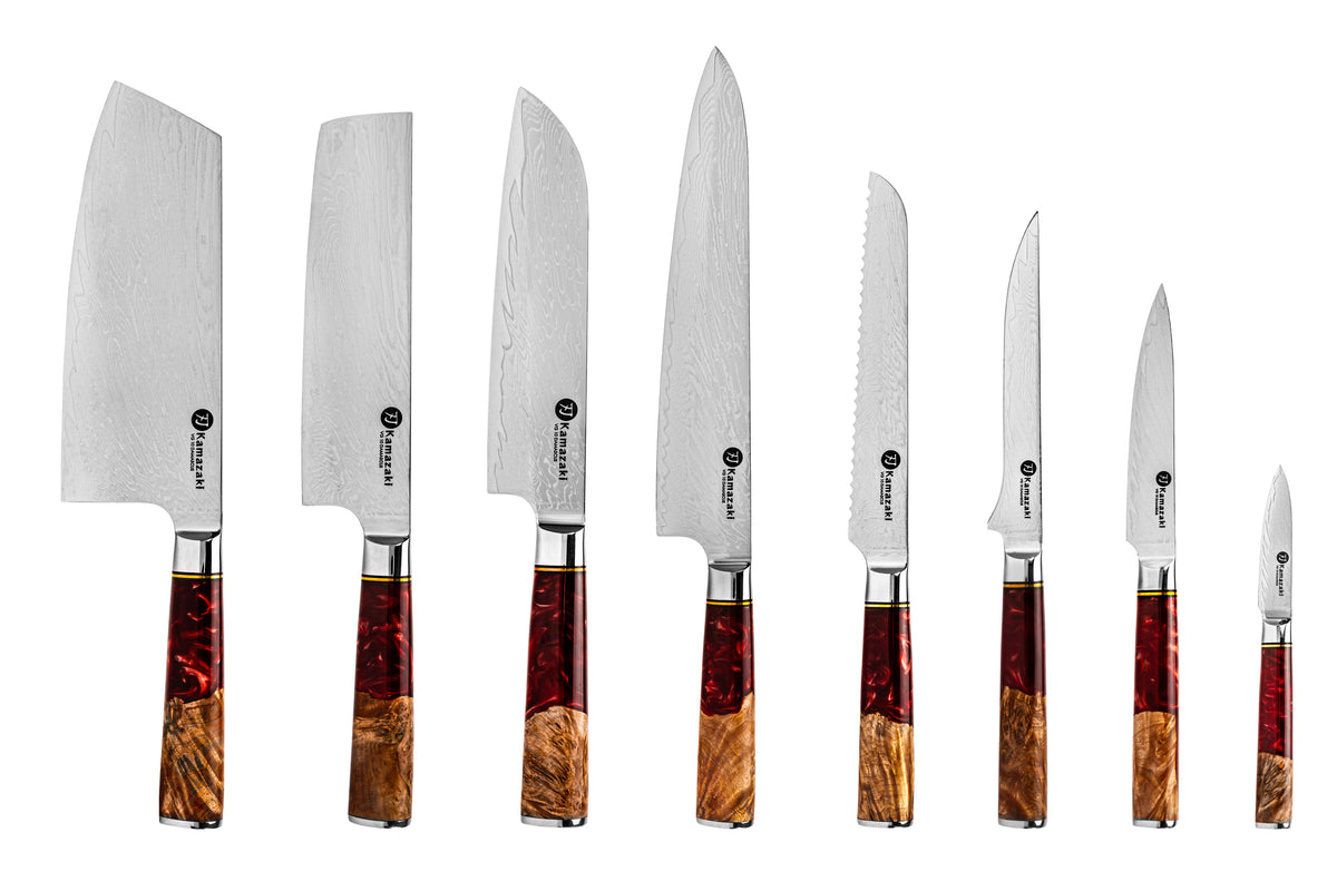 KAMAZAKI KZI200SET Damascus Steel Knife Set, 8-Piece