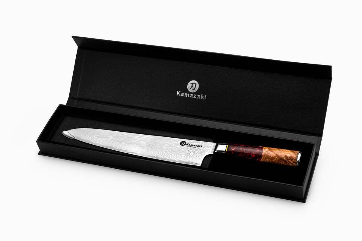 Kamazaki Gyuto KZI203KN Damascus Steel Knife, 24 cm Blade