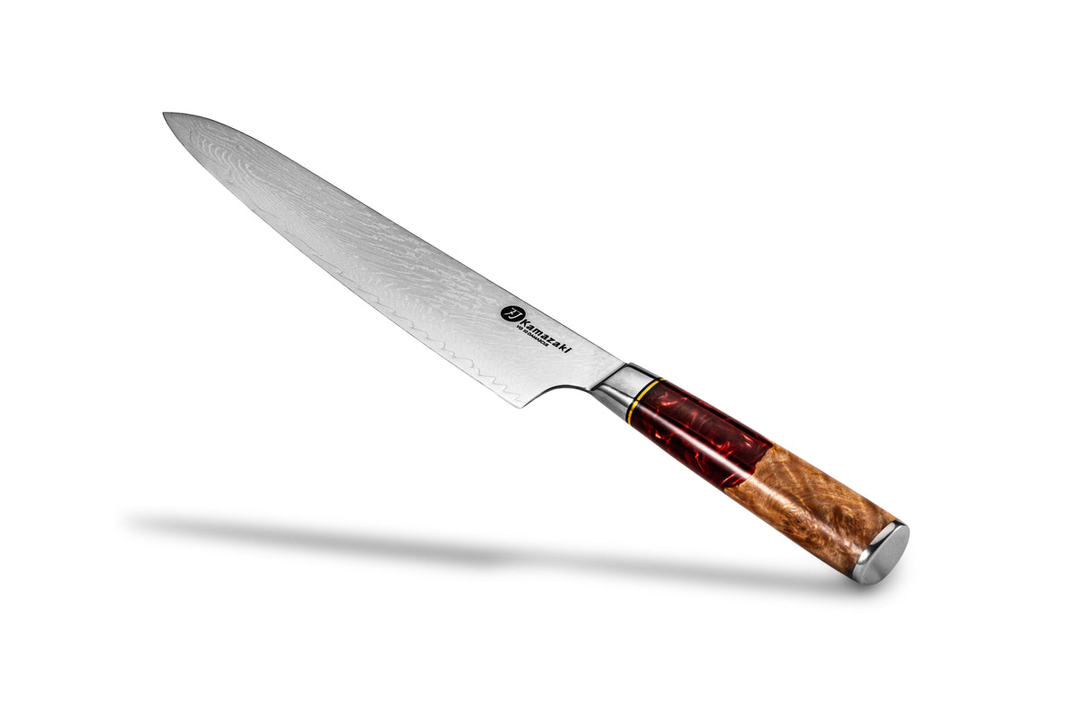 Kamazaki Gyuto KZI203KN Damascus Steel Knife, 24 cm Blade