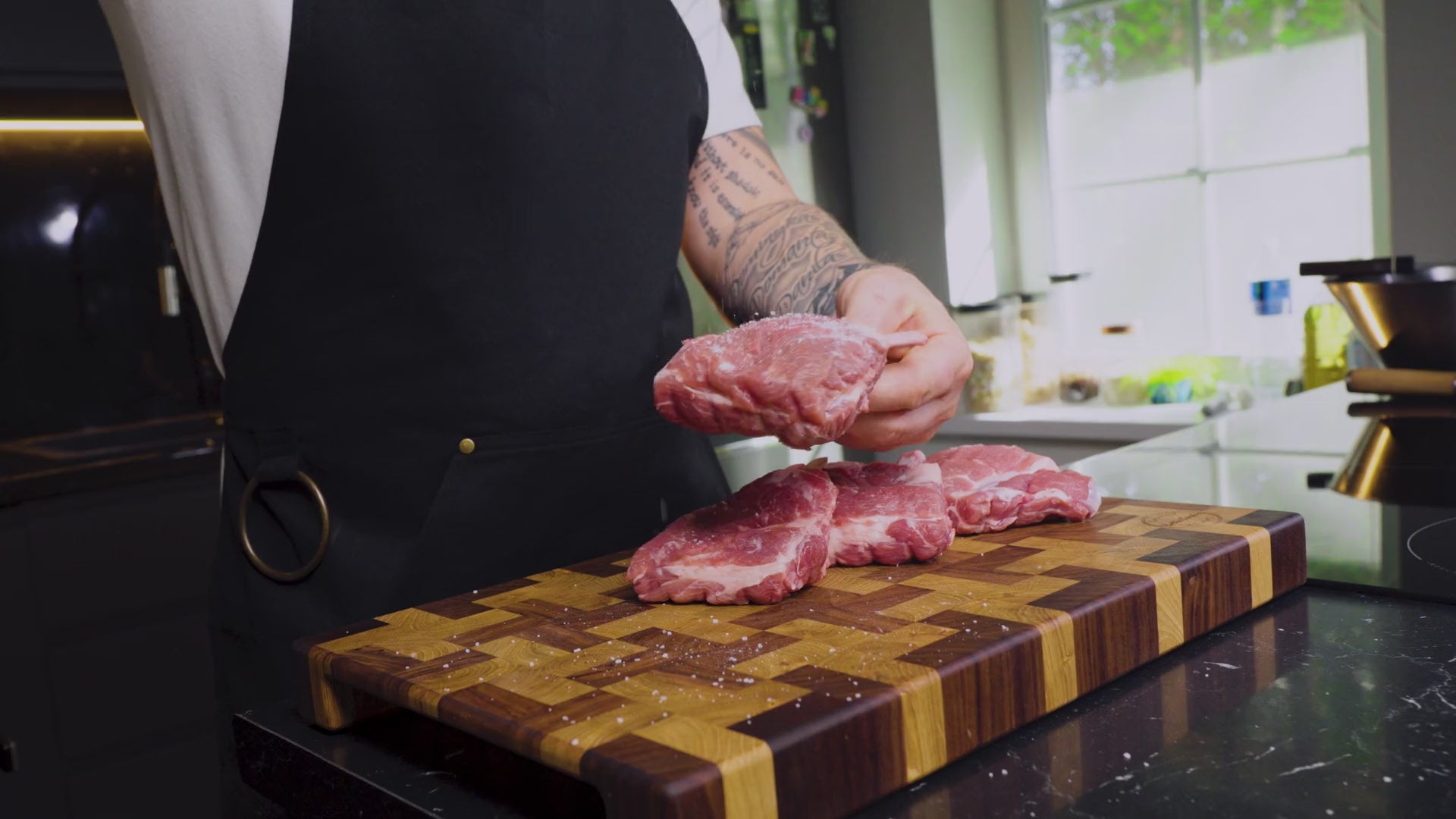 Wooden cutting board in a kitchen